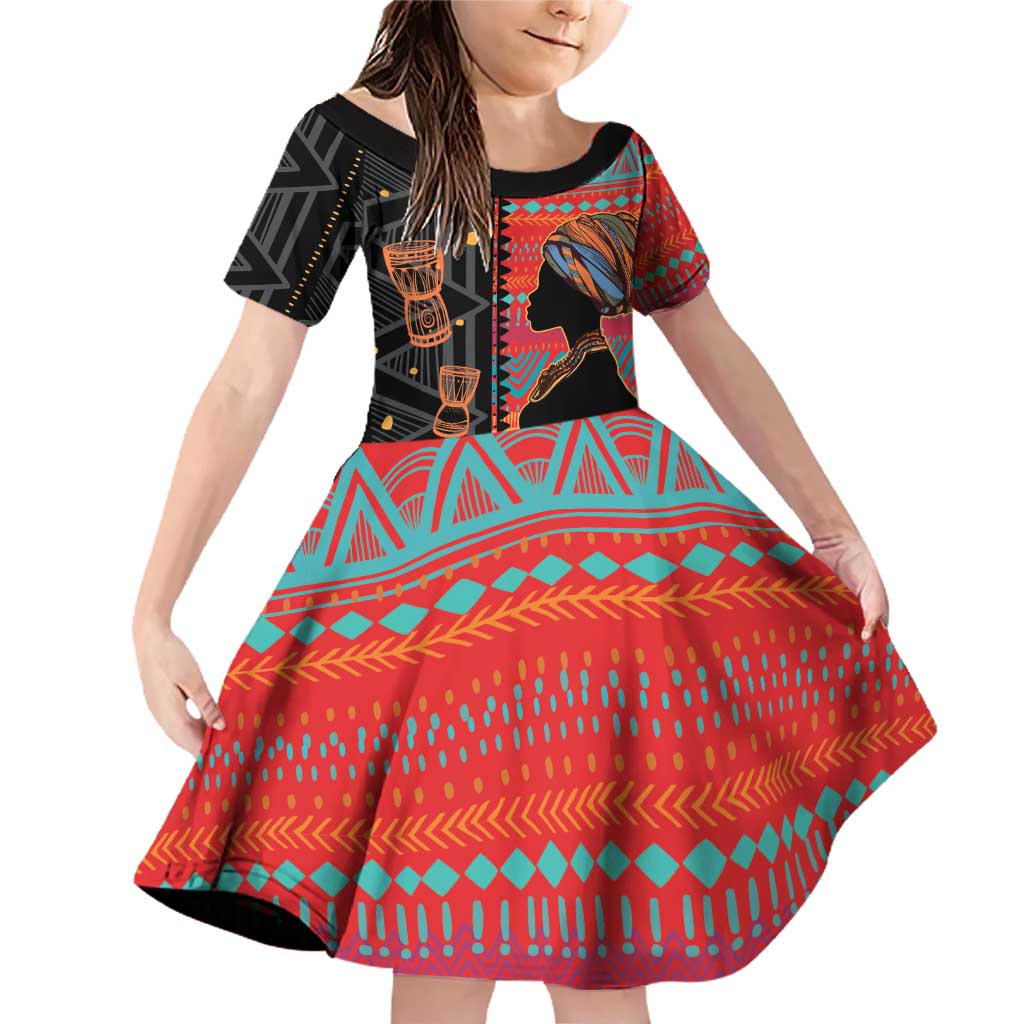 Happy International Women's Day Family Matching Off Shoulder Short Dress and Hawaiian Shirt African Women With Ethnic Pattern