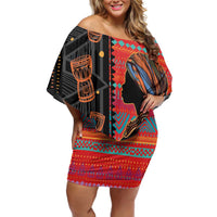 Happy International Women's Day Family Matching Off Shoulder Short Dress and Hawaiian Shirt African Women With Ethnic Pattern