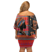 Happy International Women's Day Family Matching Off Shoulder Short Dress and Hawaiian Shirt African Women With Ethnic Pattern