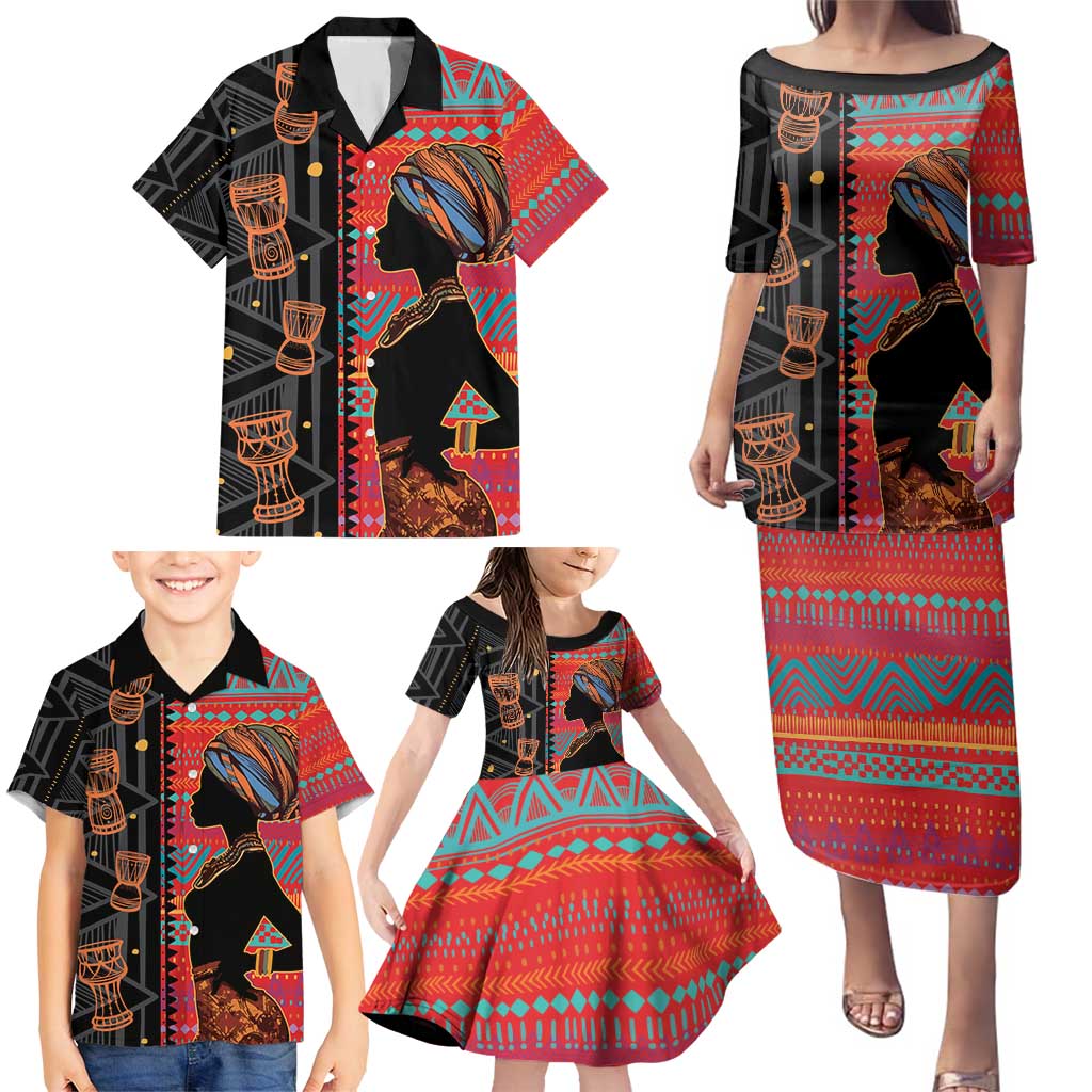 Happy International Women's Day Family Matching Puletasi and Hawaiian Shirt African Women With Ethnic Pattern