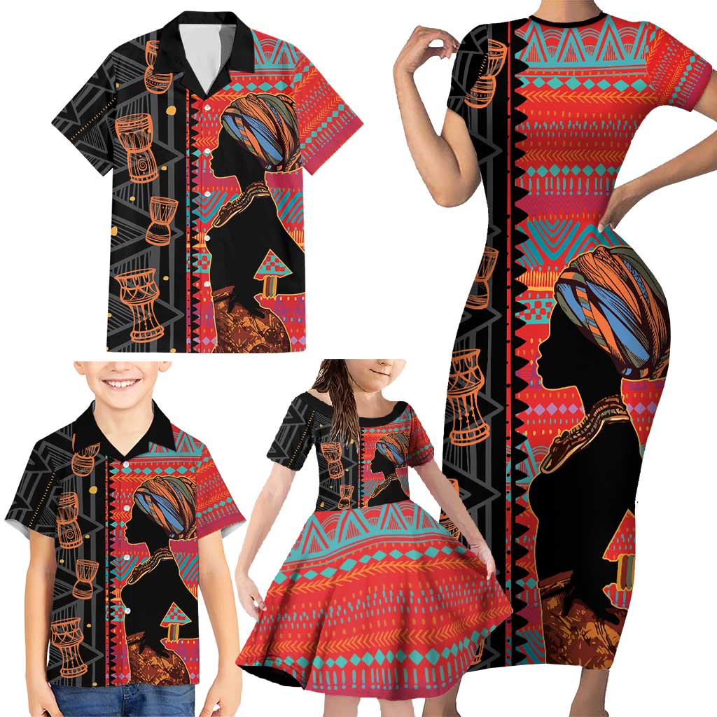 Happy International Women's Day Family Matching Short Sleeve Bodycon Dress and Hawaiian Shirt African Women With Ethnic Pattern