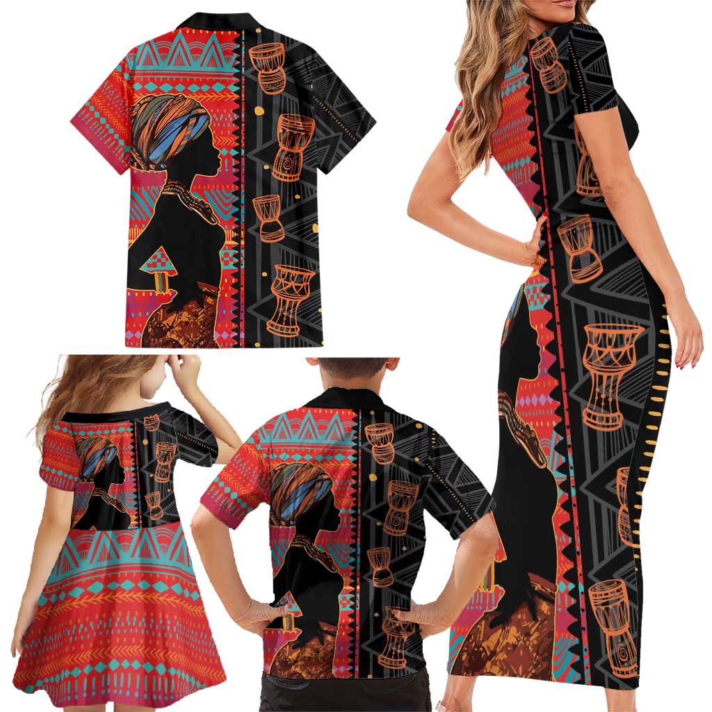 Happy International Women's Day Family Matching Short Sleeve Bodycon Dress and Hawaiian Shirt African Women With Ethnic Pattern