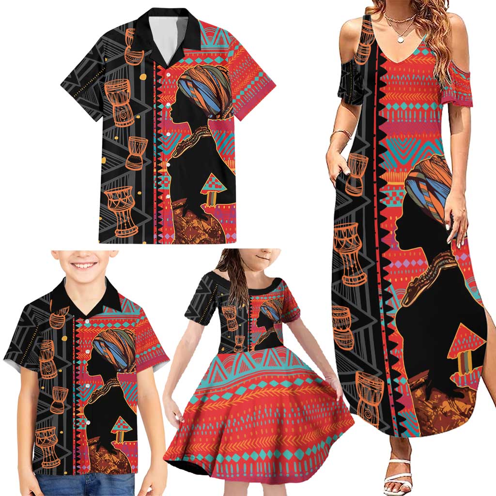 Happy International Women's Day Family Matching Summer Maxi Dress and Hawaiian Shirt African Women With Ethnic Pattern