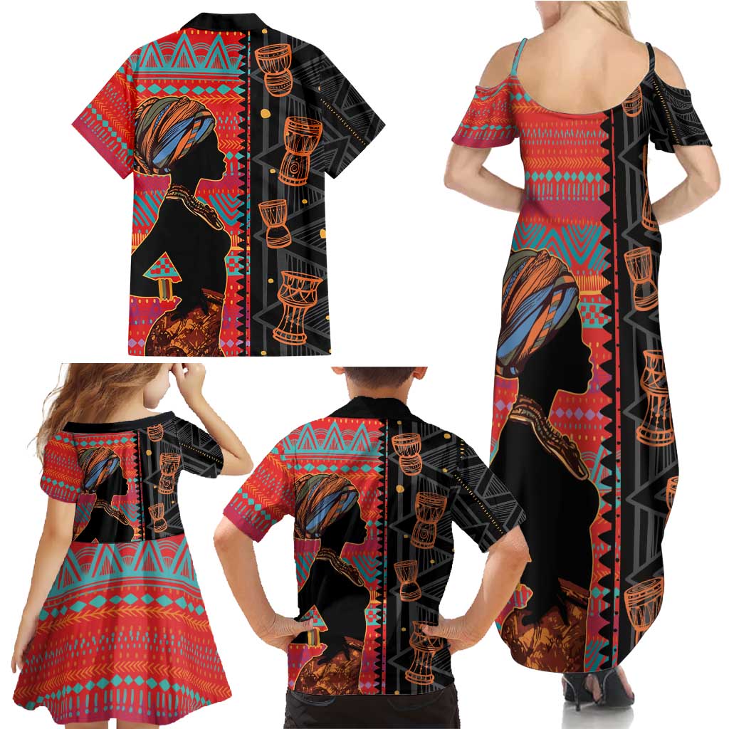 Happy International Women's Day Family Matching Summer Maxi Dress and Hawaiian Shirt African Women With Ethnic Pattern