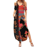 Happy International Women's Day Family Matching Summer Maxi Dress and Hawaiian Shirt African Women With Ethnic Pattern