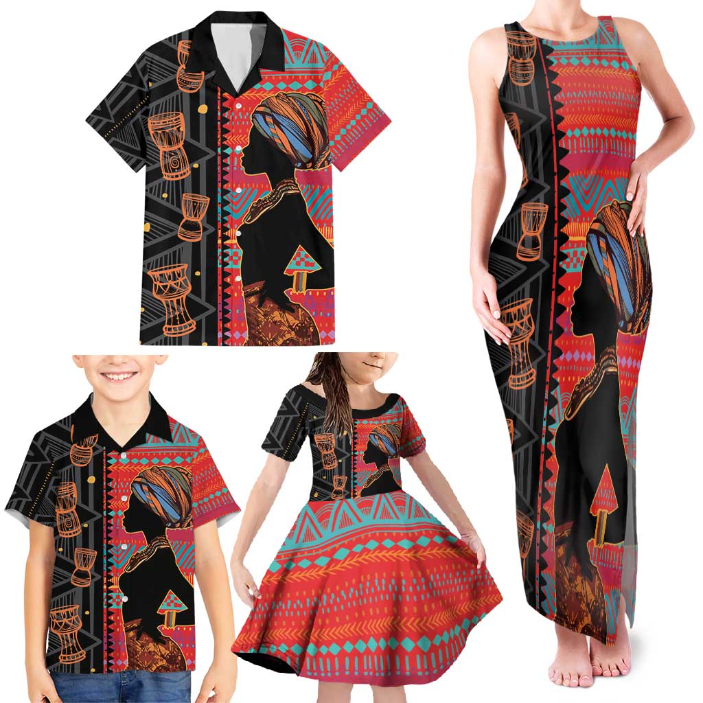 Happy International Women's Day Family Matching Tank Maxi Dress and Hawaiian Shirt African Women With Ethnic Pattern
