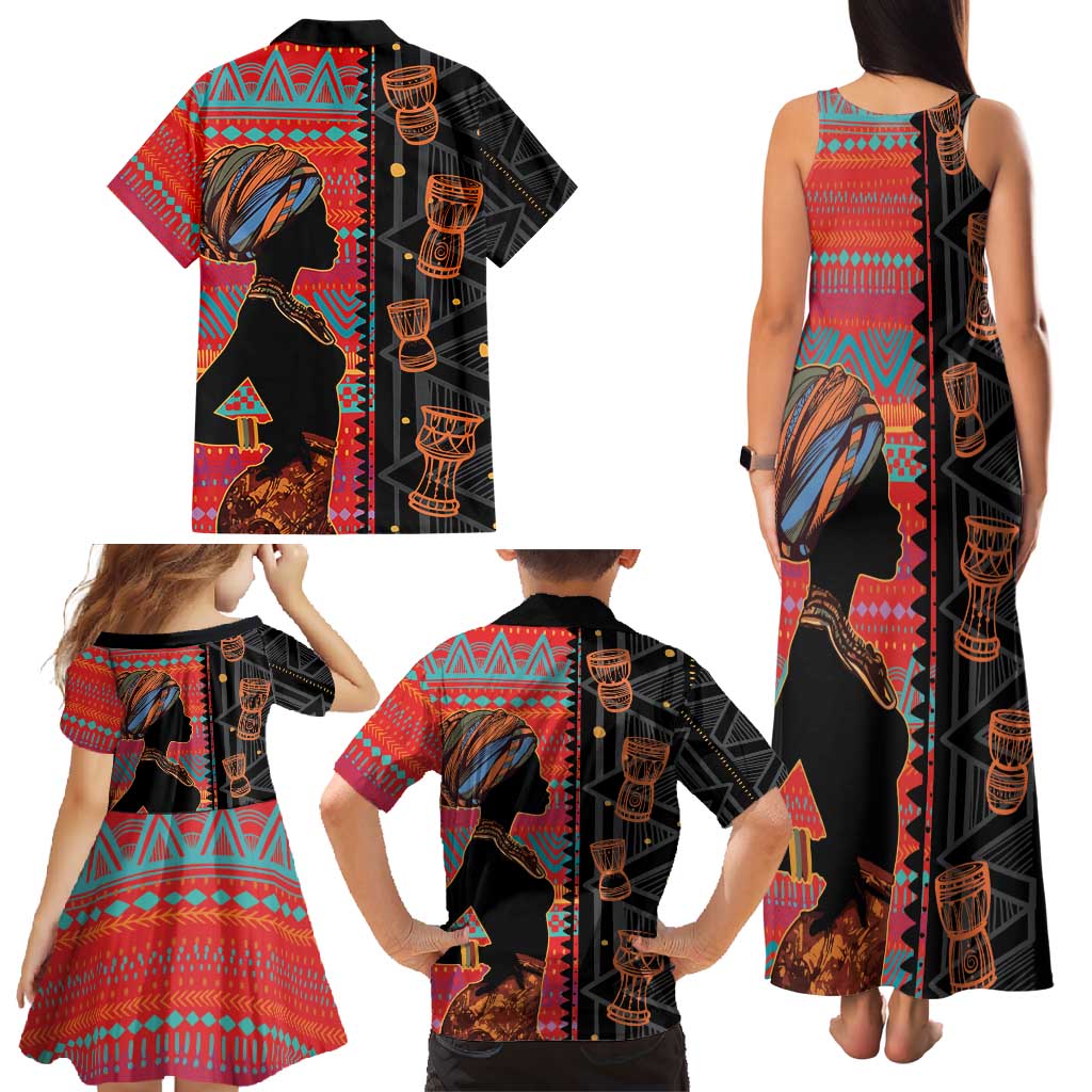 Happy International Women's Day Family Matching Tank Maxi Dress and Hawaiian Shirt African Women With Ethnic Pattern