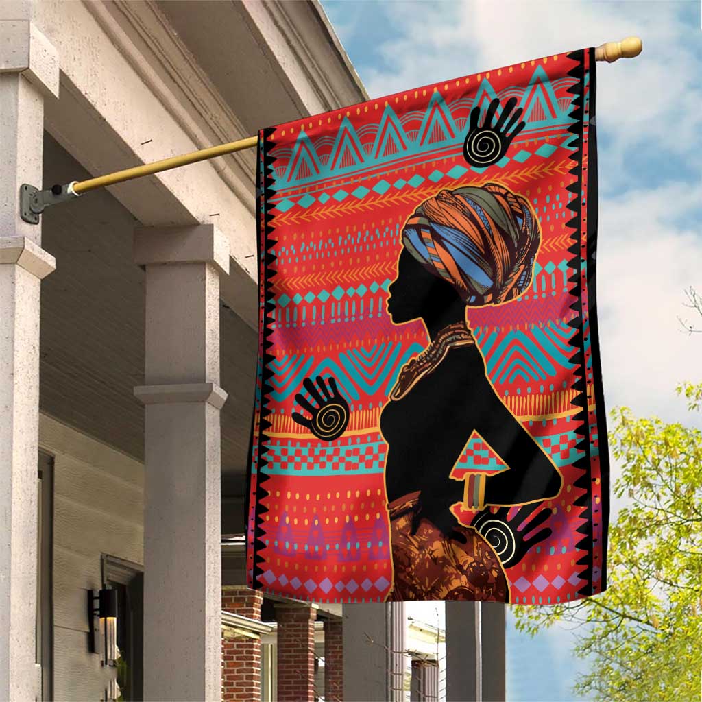 Happy International Women's Day Garden Flag African Women With Ethnic Pattern