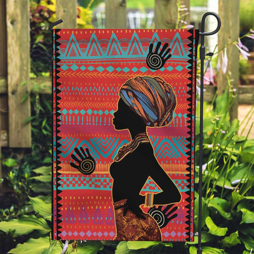 Happy International Women's Day Garden Flag African Women With Ethnic Pattern