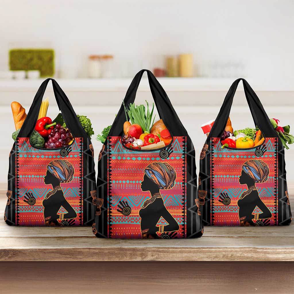Happy International Women's Day Grocery Bag African Women With Ethnic Pattern