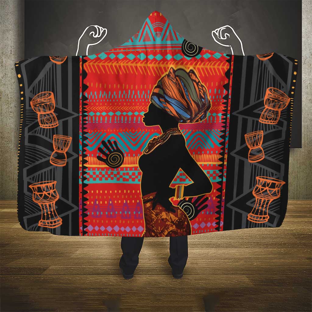 Happy International Women's Day Hooded Blanket African Women With Ethnic Pattern