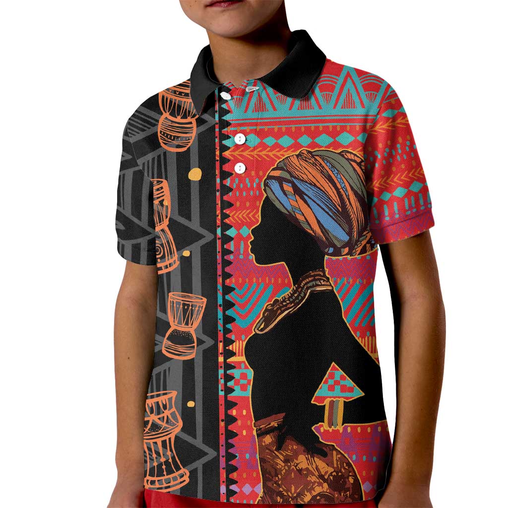 Happy International Women's Day Kid Polo Shirt African Women With Ethnic Pattern