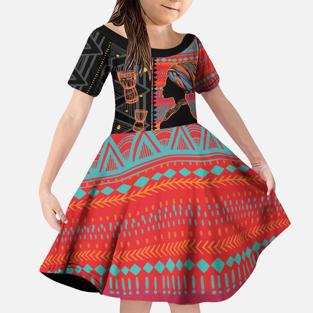 Happy International Women's Day Kid Short Sleeve Dress African Women With Ethnic Pattern