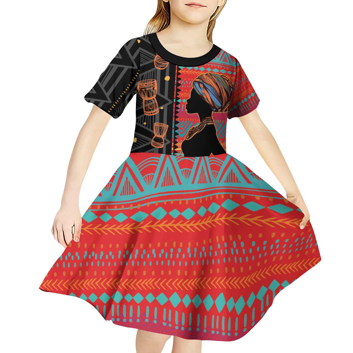 Happy International Women's Day Kid Short Sleeve Dress African Women With Ethnic Pattern