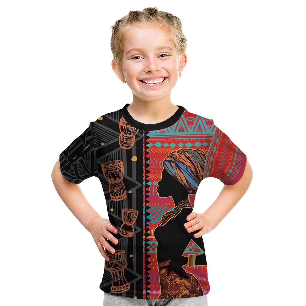 Happy International Women's Day Kid T Shirt African Women With Ethnic Pattern