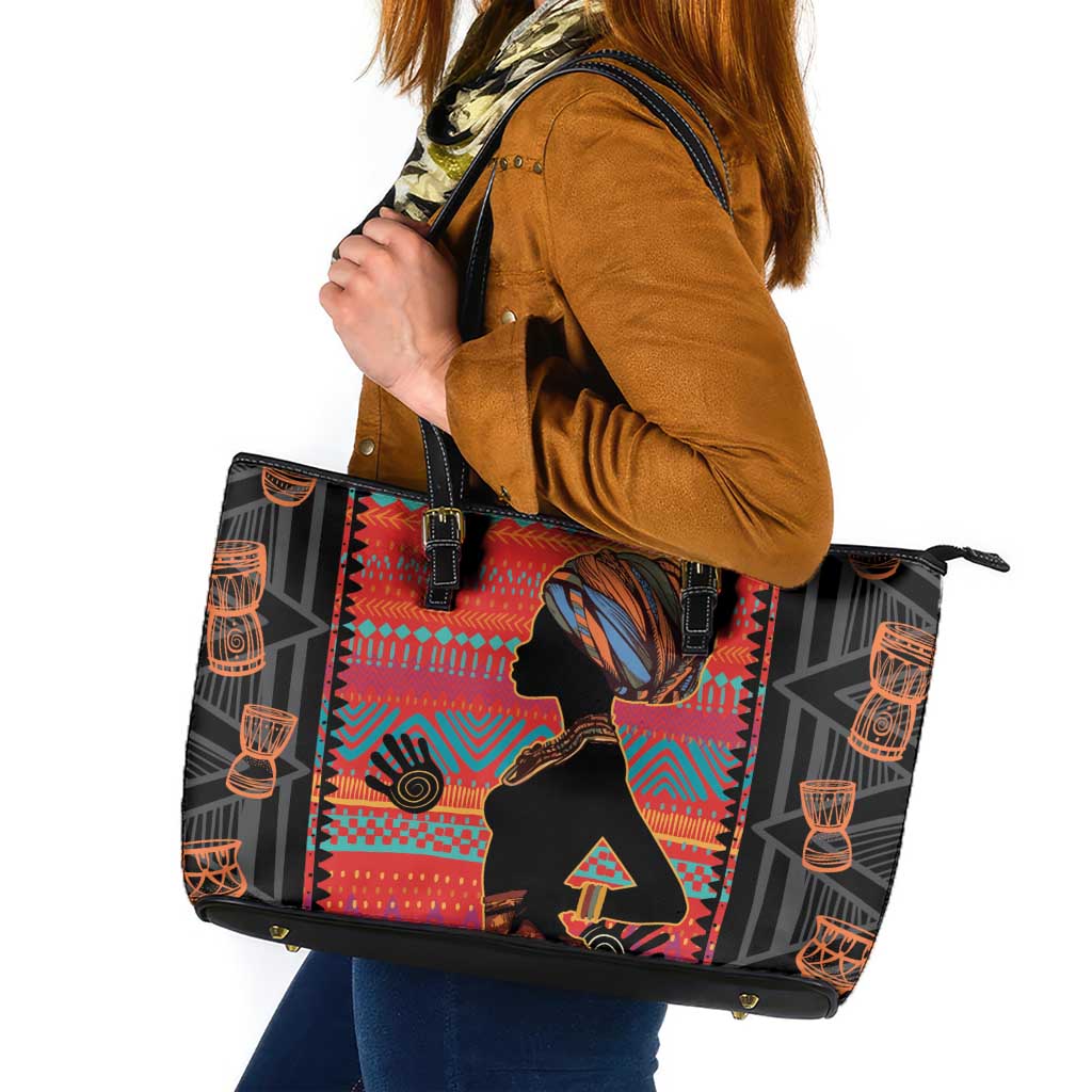 Happy International Women's Day Leather Tote Bag African Women With Ethnic Pattern