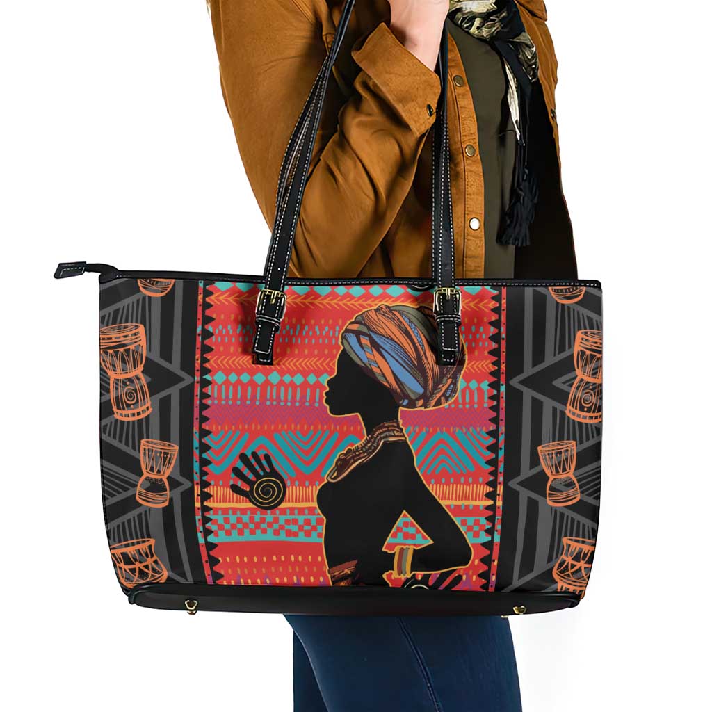 Happy International Women's Day Leather Tote Bag African Women With Ethnic Pattern