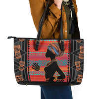 Happy International Women's Day Leather Tote Bag African Women With Ethnic Pattern