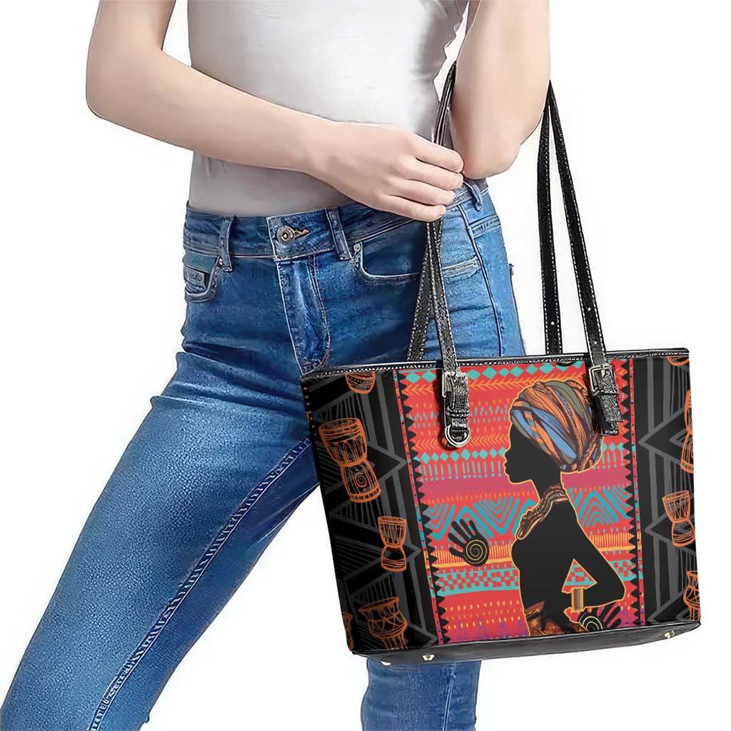 Happy International Women's Day Leather Tote Bag African Women With Ethnic Pattern