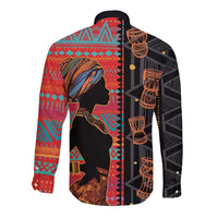 Happy International Women's Day Long Sleeve Button Shirt African Women With Ethnic Pattern