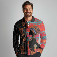 Happy International Women's Day Long Sleeve Polo Shirt African Women With Ethnic Pattern