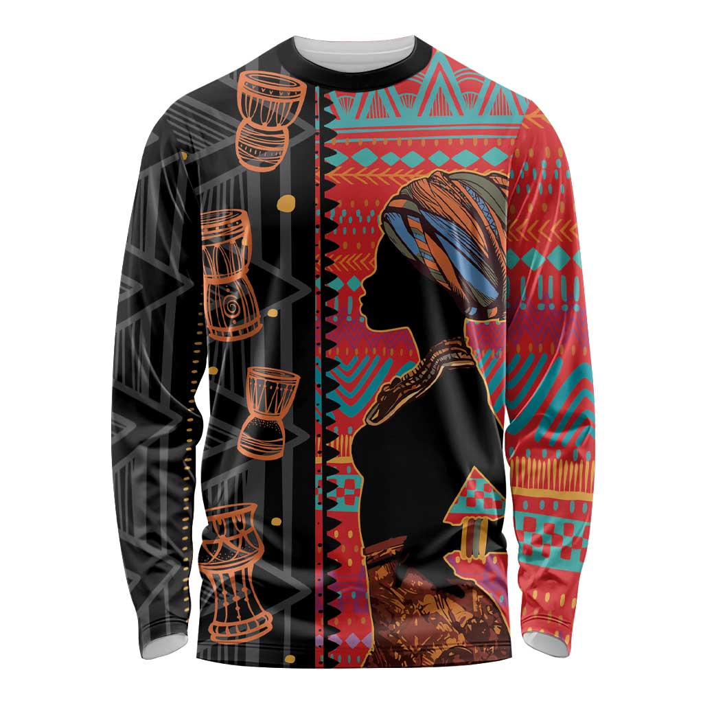 Happy International Women's Day Long Sleeve Shirt African Women With Ethnic Pattern