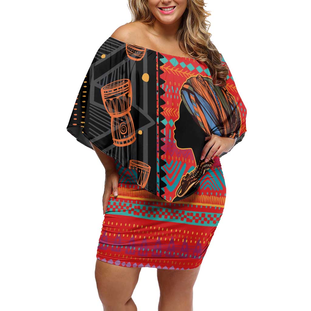 Happy International Women's Day Off Shoulder Short Dress African Women With Ethnic Pattern