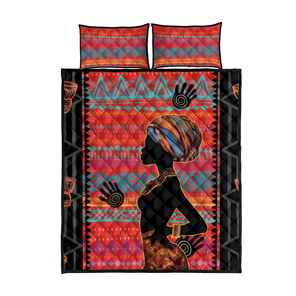 Happy International Women's Day Quilt Bed Set African Women With Ethnic Pattern - Wonder Print Shop