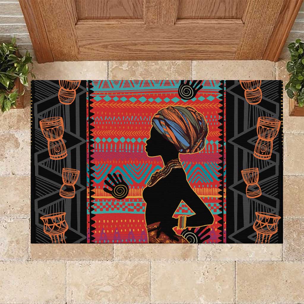 Happy International Women's Day Rubber Doormat African Women With Ethnic Pattern - Wonder Print Shop
