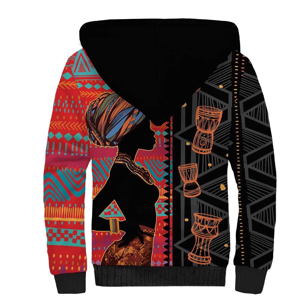 Happy International Women's Day Sherpa Hoodie African Women With Ethnic Pattern - Wonder Print Shop