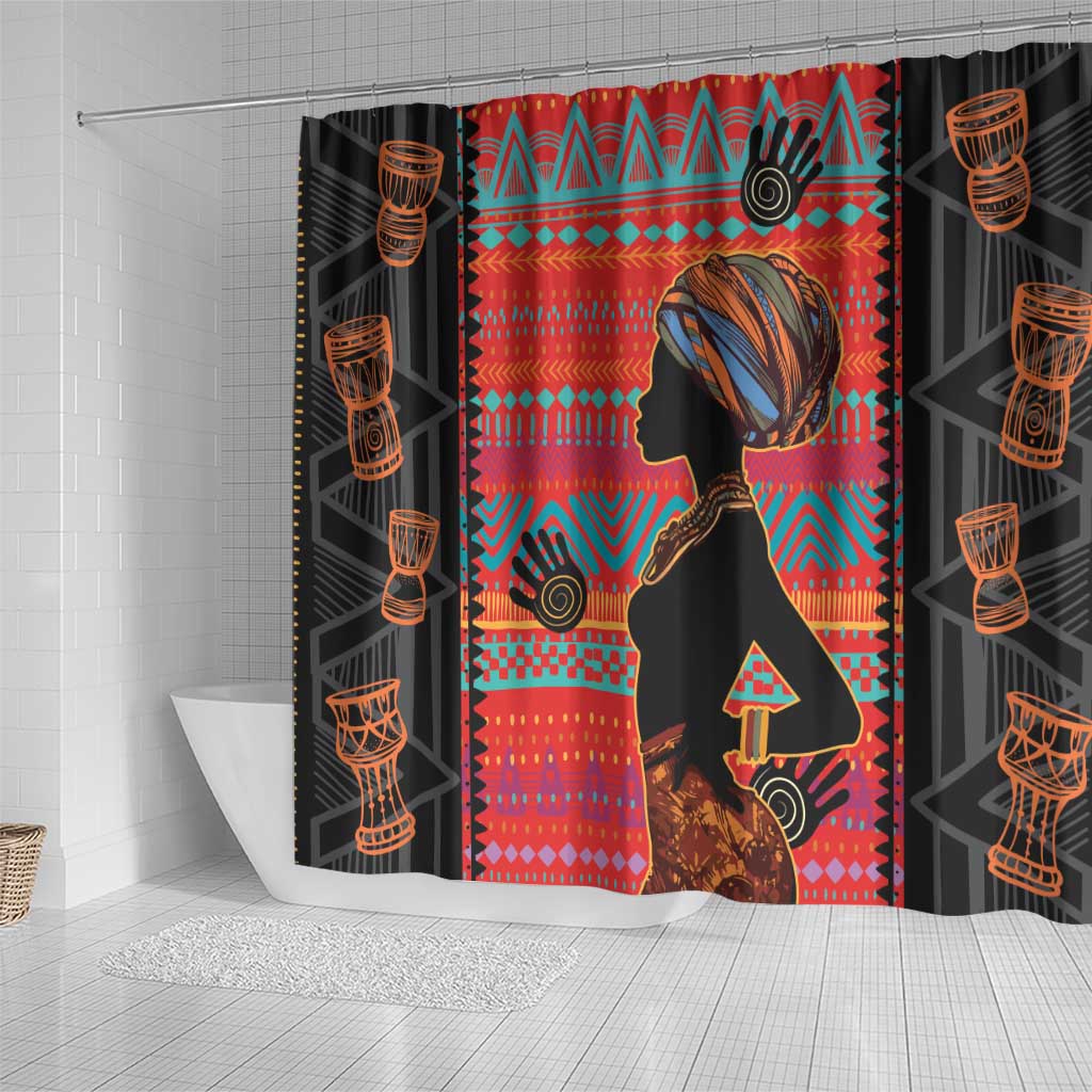 Happy International Women's Day Shower Curtain African Women With Ethnic Pattern - Wonder Print Shop