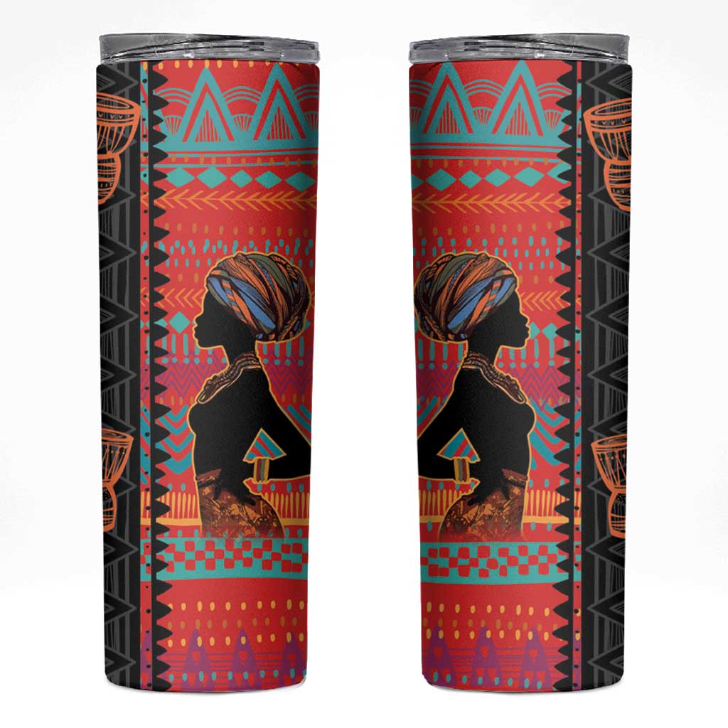 Happy International Women's Day Skinny Tumbler African Women With Ethnic Pattern - Wonder Print Shop