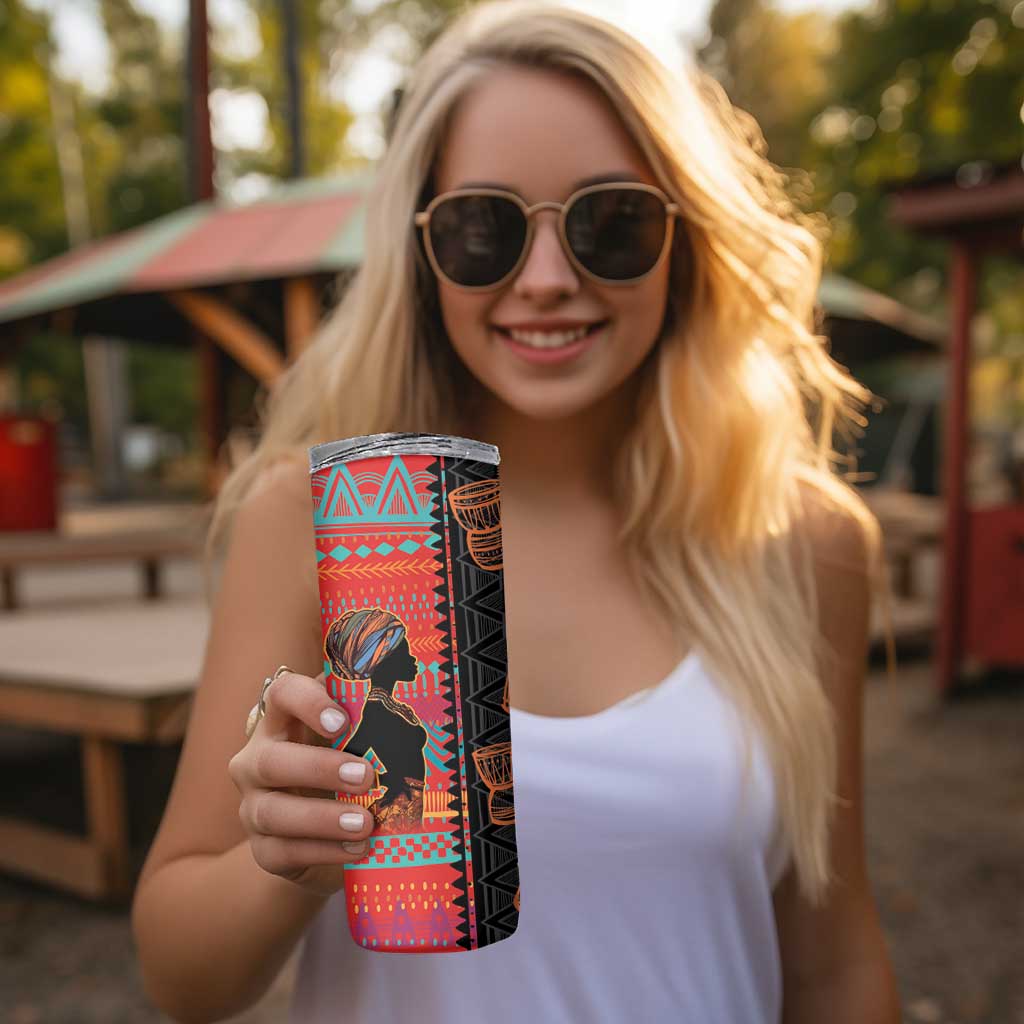 Happy International Women's Day Skinny Tumbler African Women With Ethnic Pattern - Wonder Print Shop