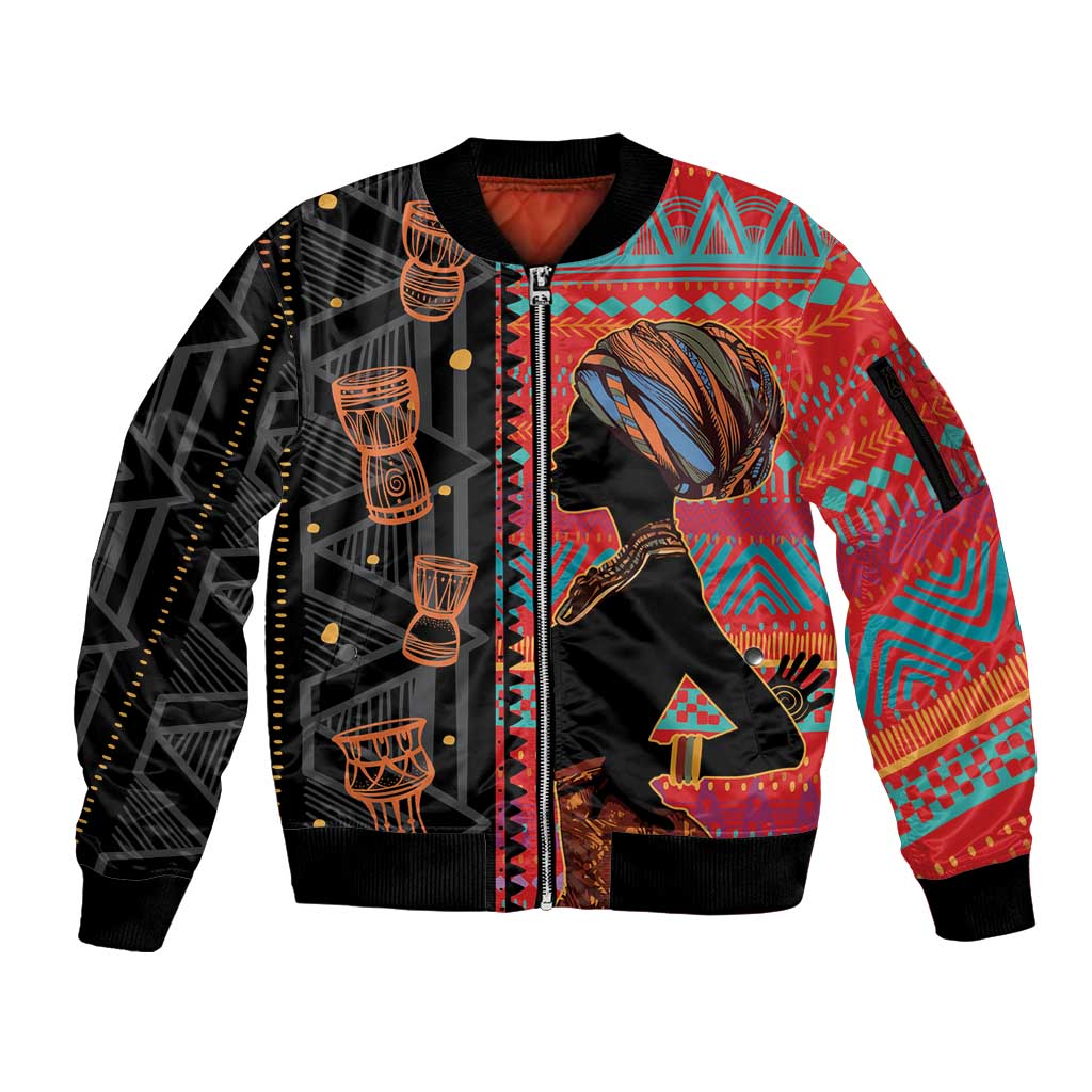 Happy International Women's Day Sleeve Zip Bomber Jacket African Women With Ethnic Pattern - Wonder Print Shop