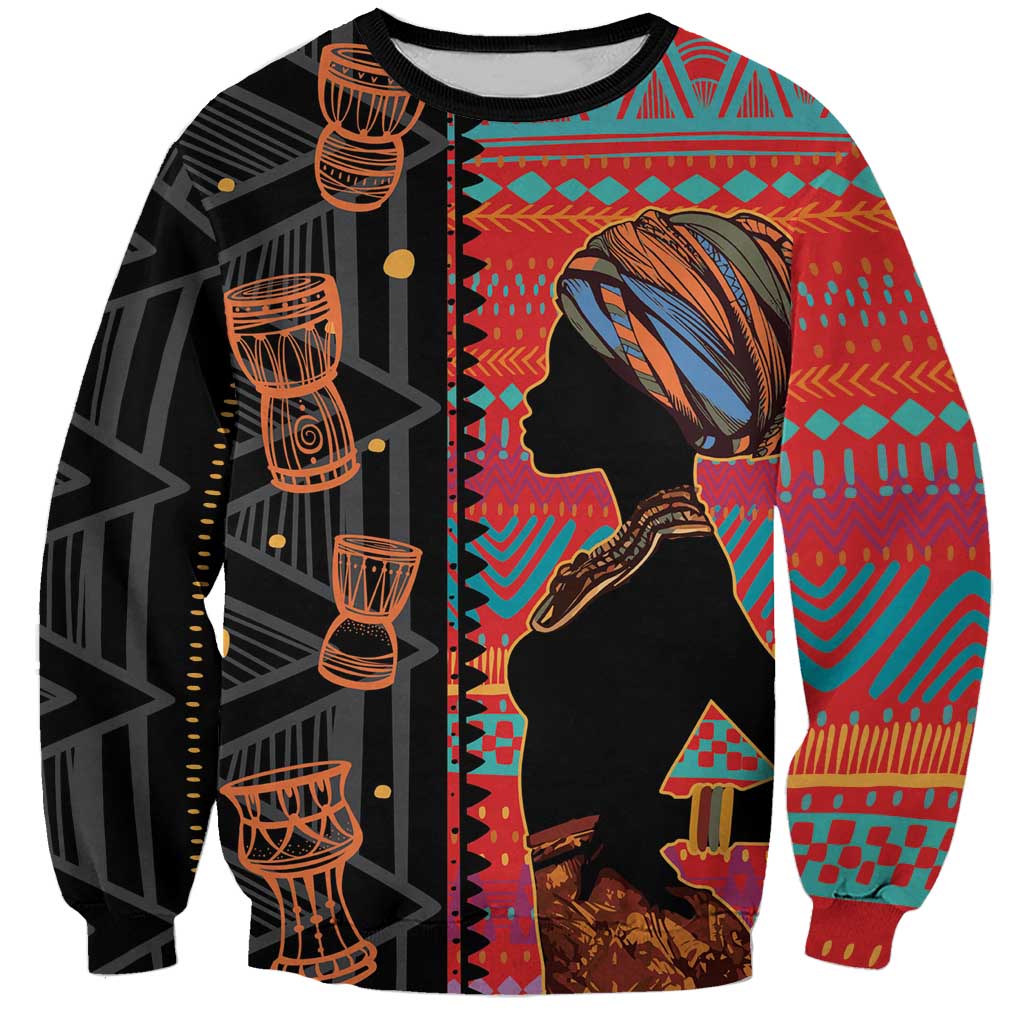 Happy International Women's Day Sweatshirt African Women With Ethnic Pattern - Wonder Print Shop