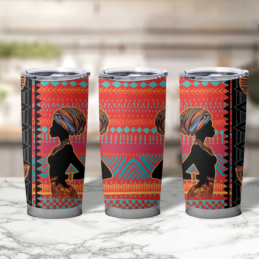 Happy International Women's Day Tumbler Cup African Women With Ethnic Pattern - Wonder Print Shop