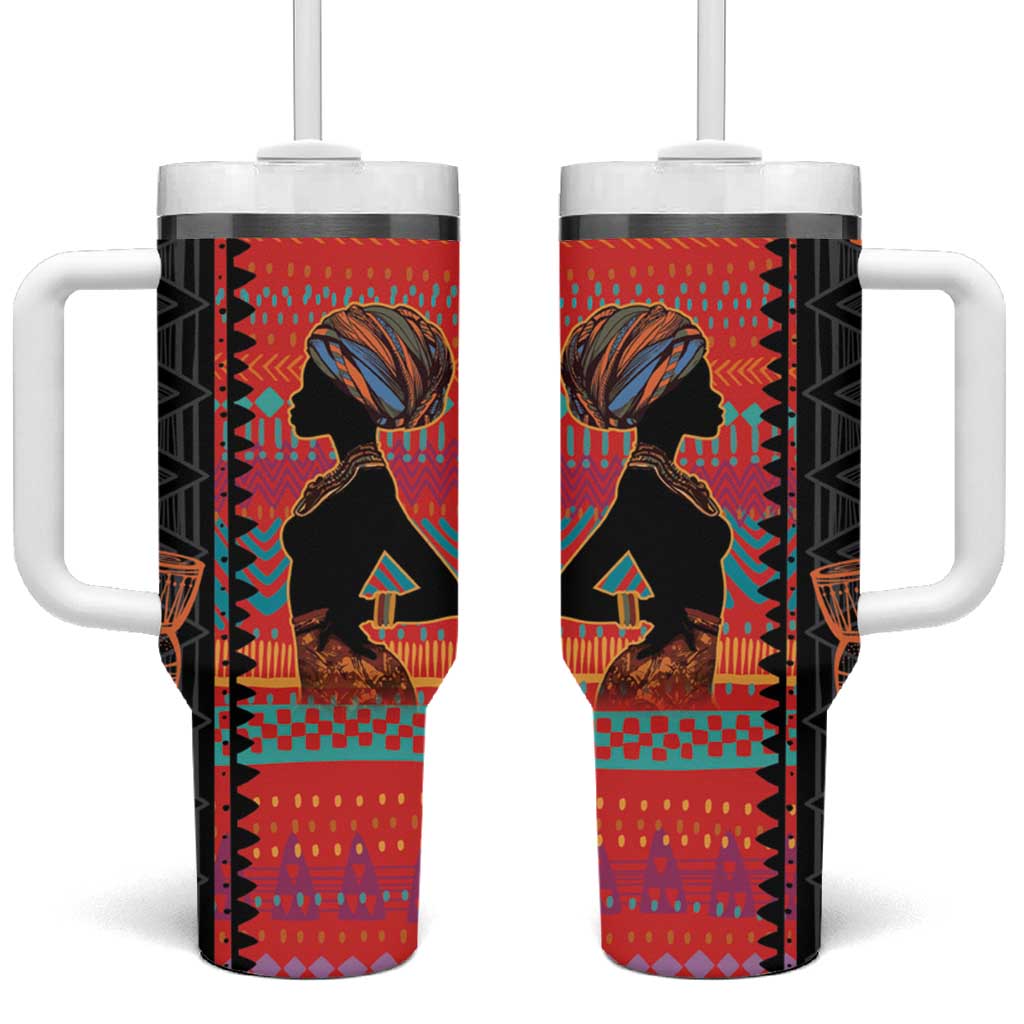 Happy International Women's Day Tumbler With Handle African Women With Ethnic Pattern - Wonder Print Shop