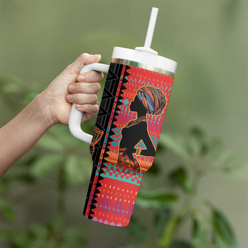 Happy International Women's Day Tumbler With Handle African Women With Ethnic Pattern - Wonder Print Shop