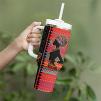 Happy International Women's Day Tumbler With Handle African Women With Ethnic Pattern - Wonder Print Shop