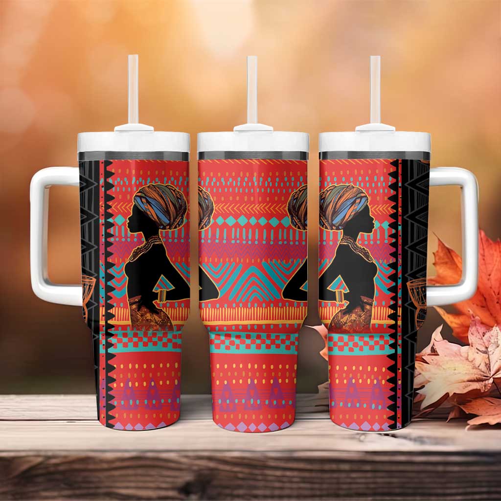 Happy International Women's Day Tumbler With Handle African Women With Ethnic Pattern - Wonder Print Shop
