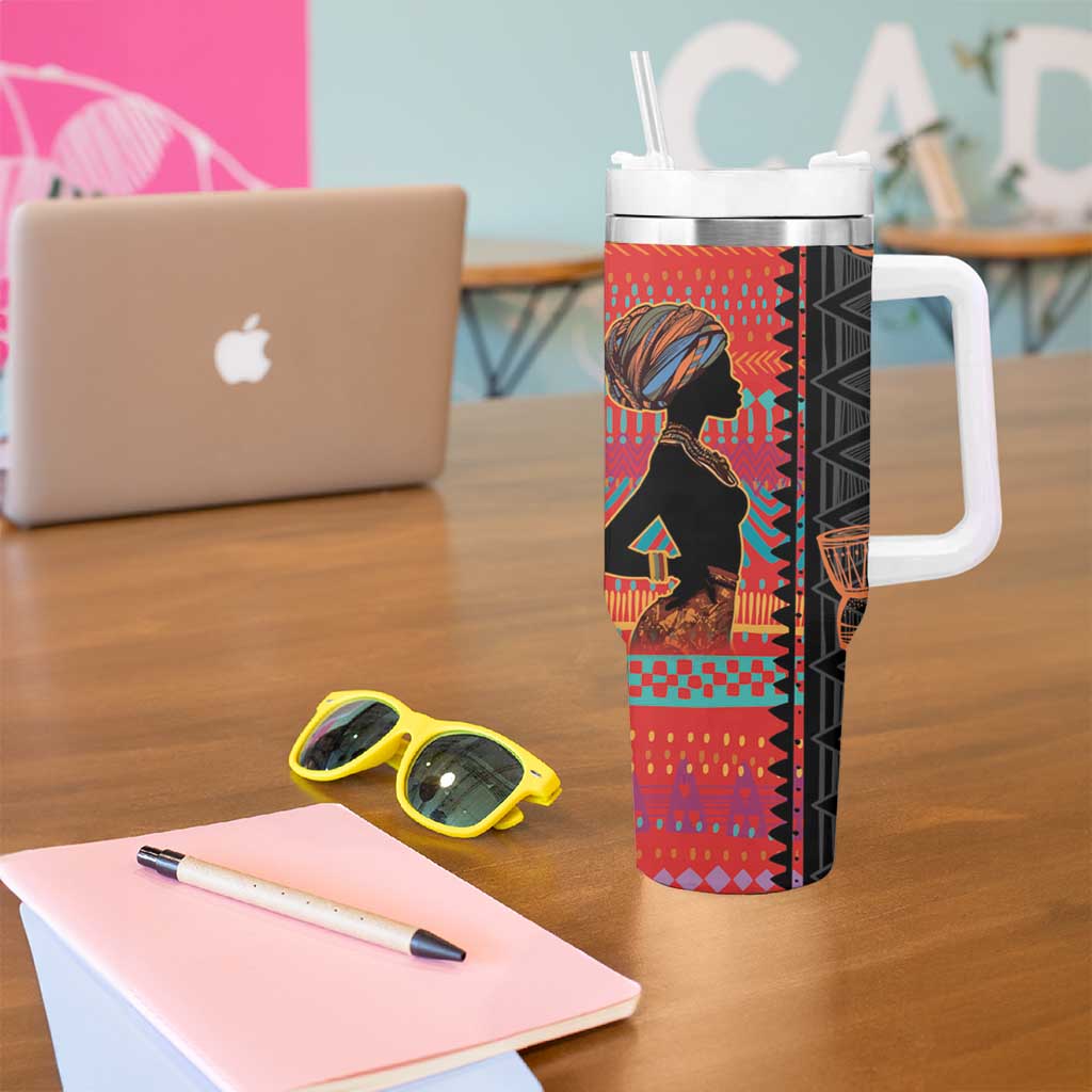 Happy International Women's Day Tumbler With Handle African Women With Ethnic Pattern - Wonder Print Shop