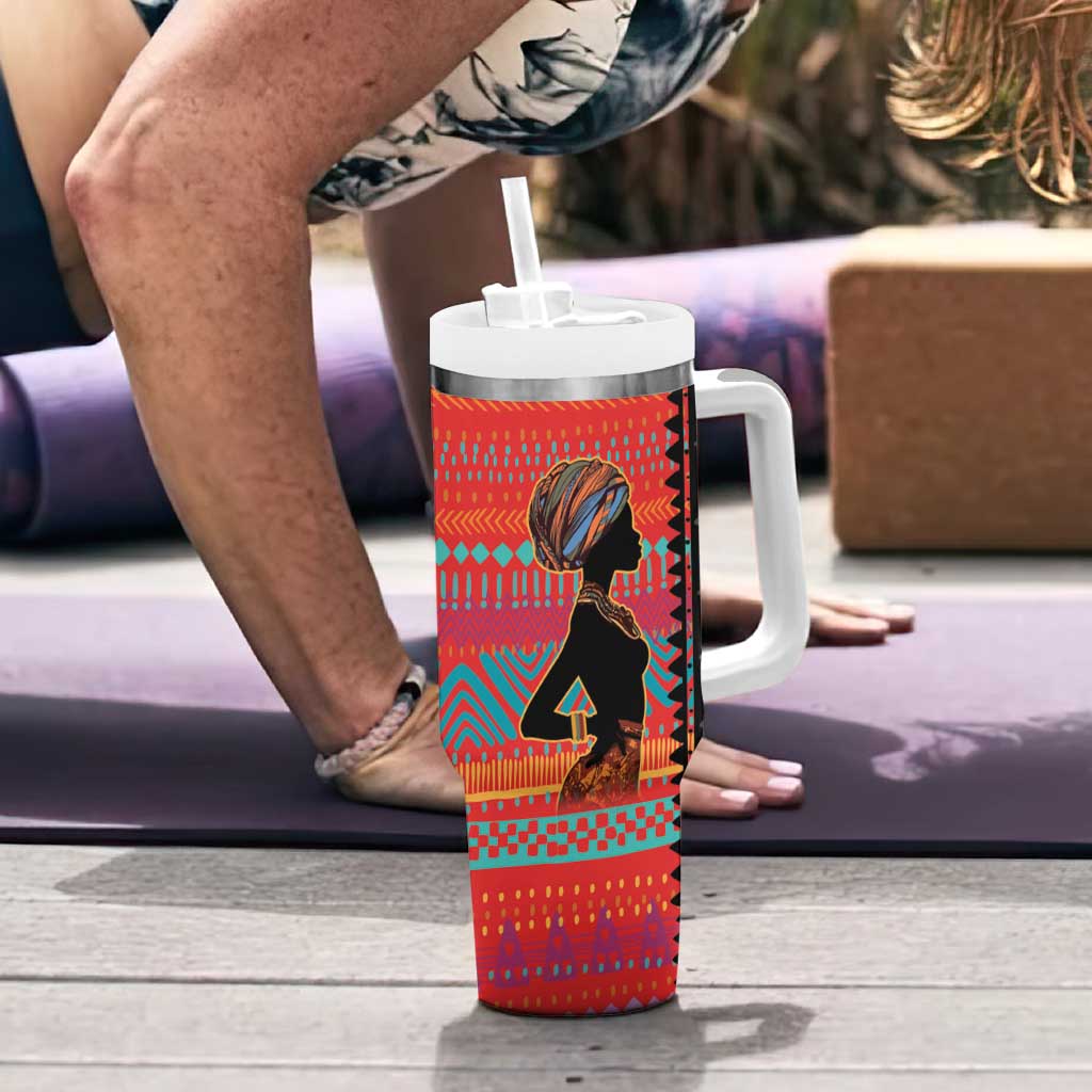Happy International Women's Day Tumbler With Handle African Women With Ethnic Pattern - Wonder Print Shop