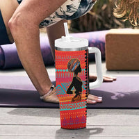 Happy International Women's Day Tumbler With Handle African Women With Ethnic Pattern - Wonder Print Shop