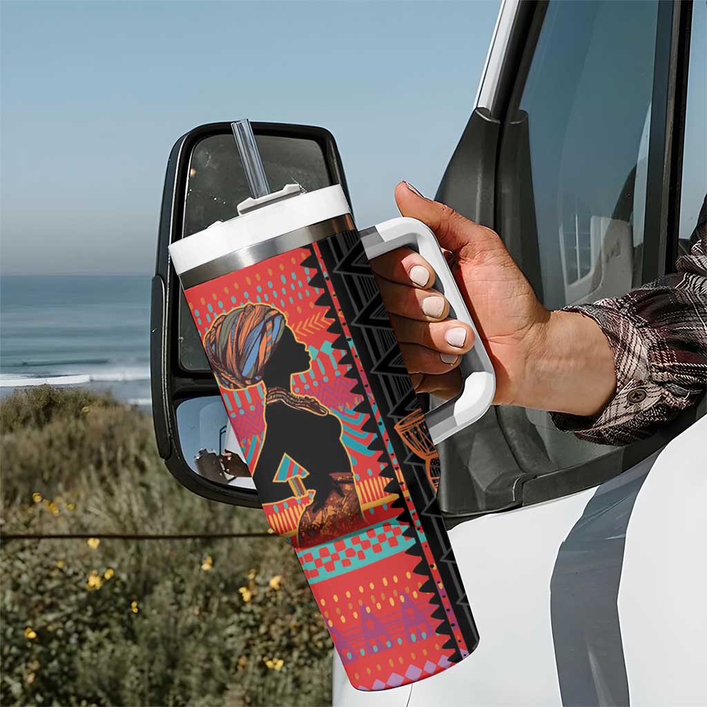 Happy International Women's Day Tumbler With Handle African Women With Ethnic Pattern - Wonder Print Shop