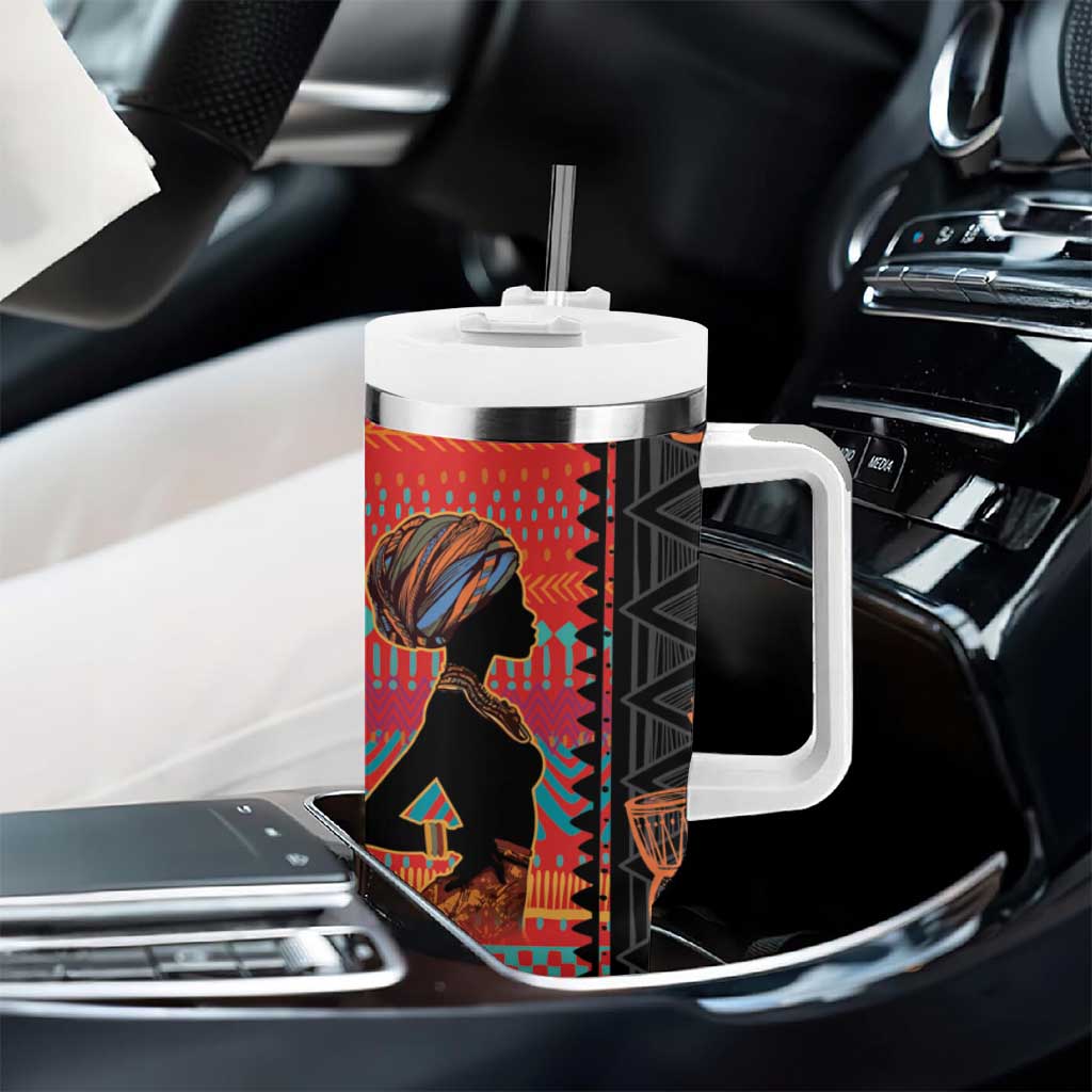 Happy International Women's Day Tumbler With Handle African Women With Ethnic Pattern - Wonder Print Shop