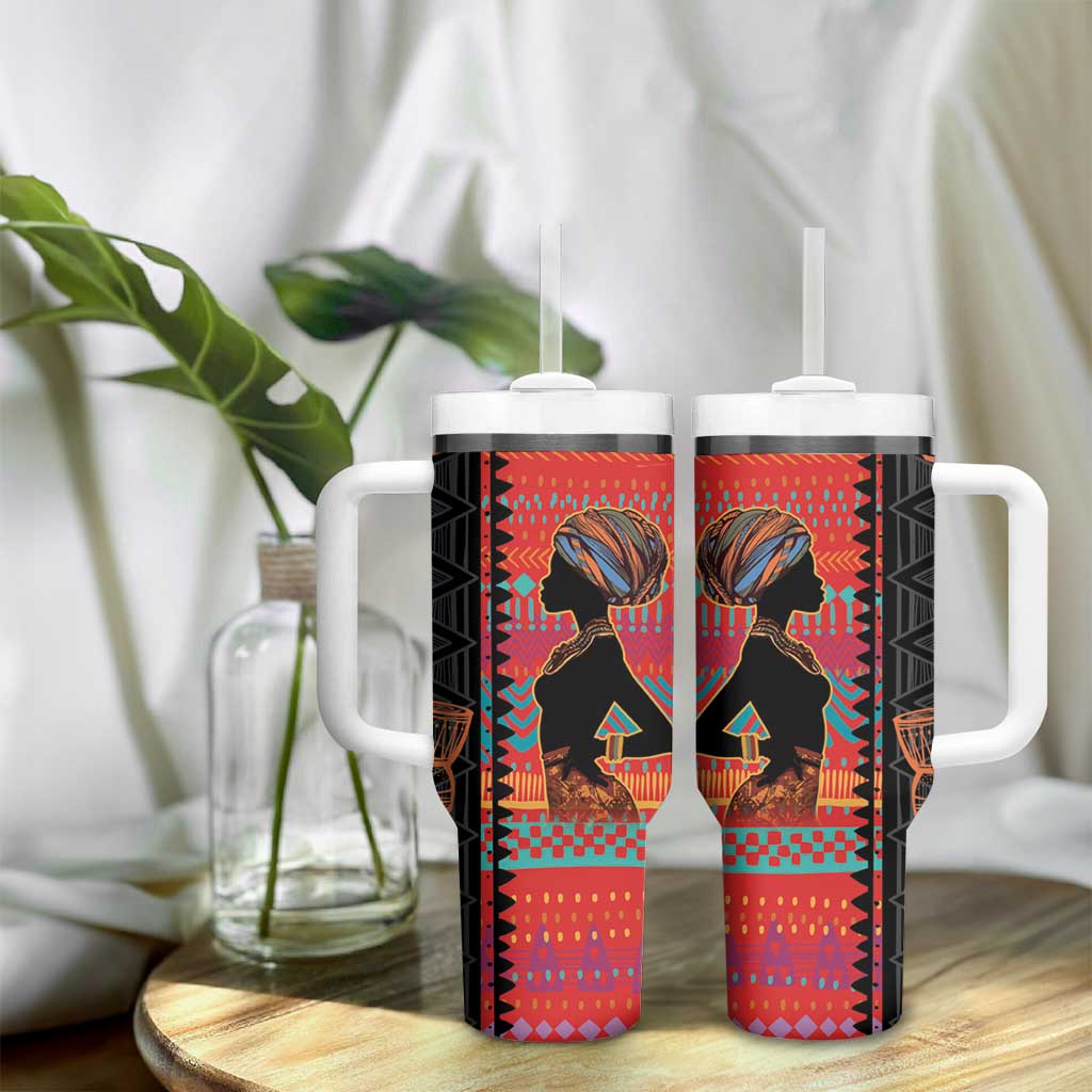 Happy International Women's Day Tumbler With Handle African Women With Ethnic Pattern - Wonder Print Shop