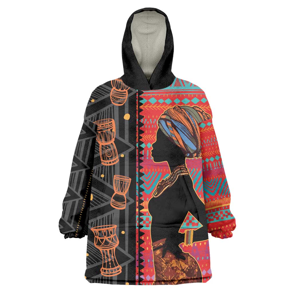 Happy International Women's Day Wearable Blanket Hoodie African Women With Ethnic Pattern - Wonder Print Shop