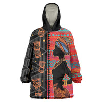 Happy International Women's Day Wearable Blanket Hoodie African Women With Ethnic Pattern - Wonder Print Shop