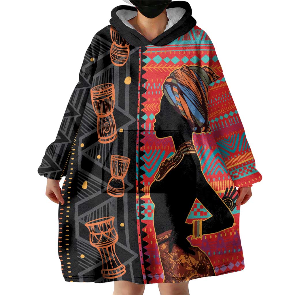 Happy International Women's Day Wearable Blanket Hoodie African Women With Ethnic Pattern - Wonder Print Shop