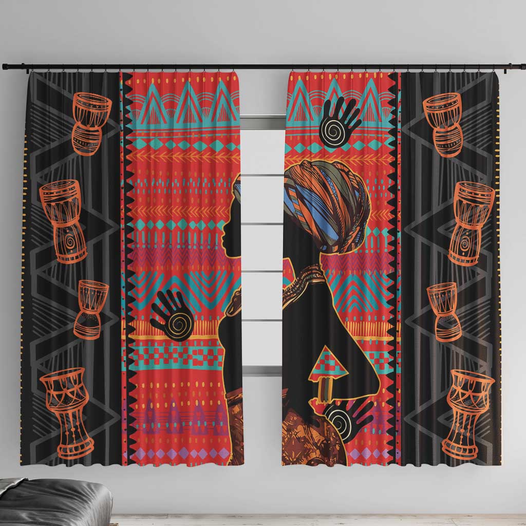 Happy International Women's Day Window Curtain African Women With Ethnic Pattern - Wonder Print Shop